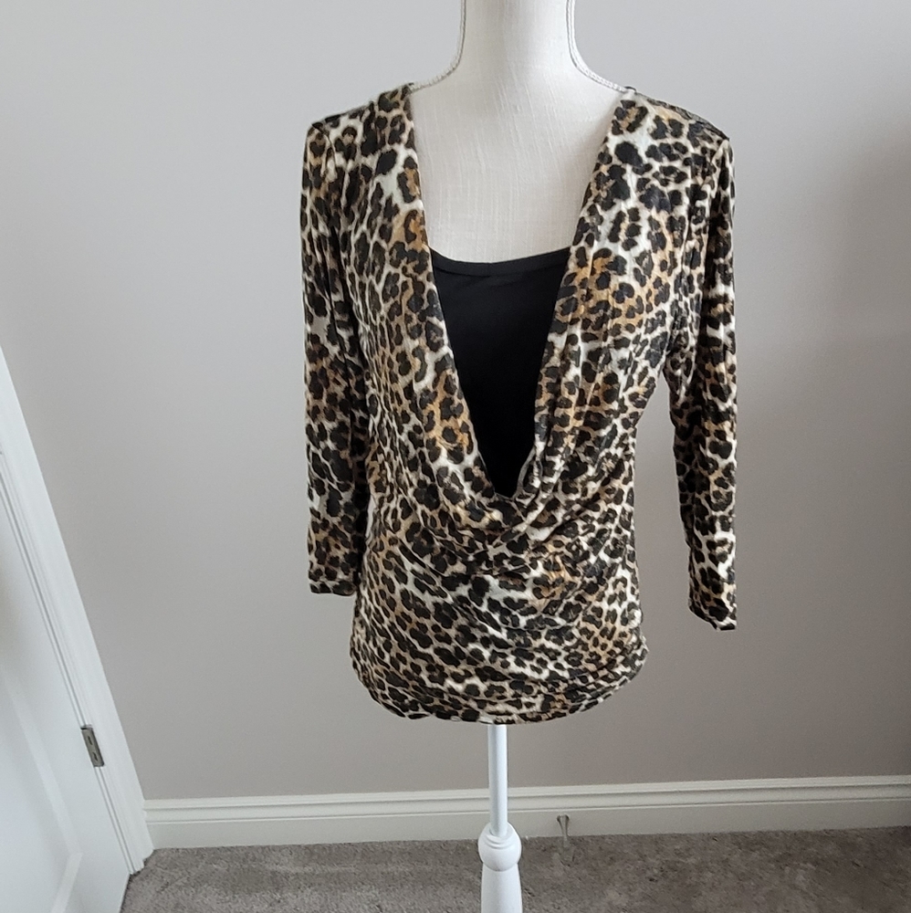 Leopard and black lace blouse with built-in tank